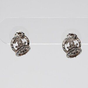 Chanel Silver Metal Strass/Black Crystal Mini CC Earrings
